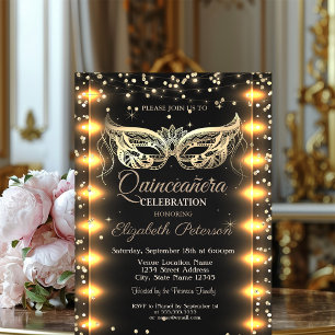 Masquerade,Masque, Diamanten,Lichten Quinceañera Kaart