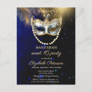 Masquerade Masque Gouden Bladeren Sweet 16 Uitnodiging Briefkaart