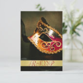Masquerade Masque Holiday Gold RSVP Invitation (Debout devant)