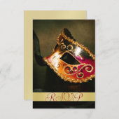 Masquerade Masque Holiday Gold RSVP Invitation (Devant / Derrière)