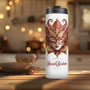 Masquerade Motief Sweet 16 Rood Goud ID1032 Thermosbeker