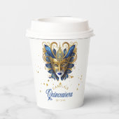 Masquerade Motif Quinceanera Blauw Goud ID1031 Papieren Bekers (Achterkant)