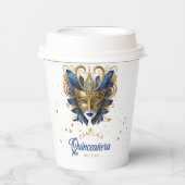 Masquerade Motif Quinceanera Blauw Goud ID1031 Papieren Bekers (Voorkant)