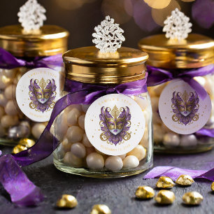 Masquerade Motif Quinceanera Paarse Goud ID1031 Ronde Sticker