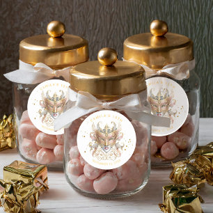 Masquerade Motif Quinceanera Roos Goud ID1031 Ronde Sticker