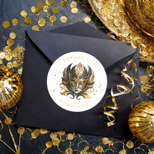 Masquerade Motif Quinceanera Zwart Goud ID1031 Ronde Sticker