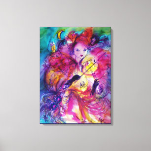 MASQUERADE NACHT Carnaval Musicus in Roze kostuum Canvas Afdruk