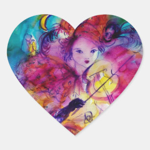 MASQUERADE NACHT Carnaval Musicus in Roze kostuum Hart Sticker