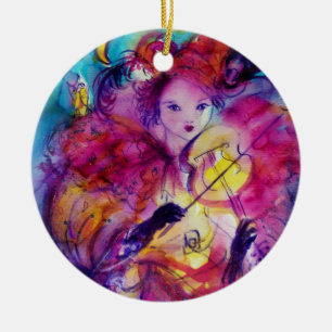 MASQUERADE NACHT Carnaval Musicus in Roze kostuum Keramisch Ornament