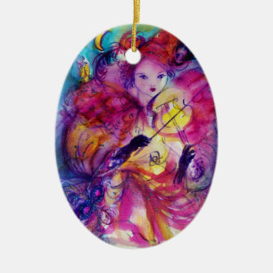 MASQUERADE NACHT Carnaval Musicus in Roze kostuum Keramisch Ornament