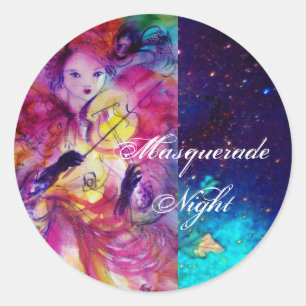 MASQUERADE NACHT Carnaval Musicus in Roze kostuum Ronde Sticker