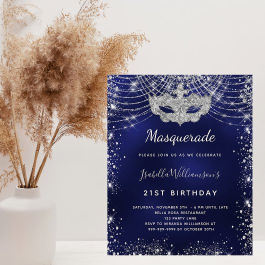 Masquerade navy blue Silver-uitnodiging voor de be Flyer