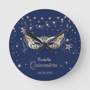 Masquerade, Navy Blue Stars Quinceañera Ronde Klok