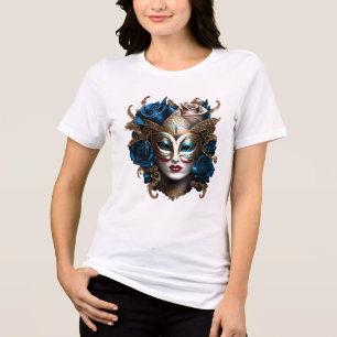 Masquerade oogmasker blauw goud rozen venetië Tri-Blend shirt