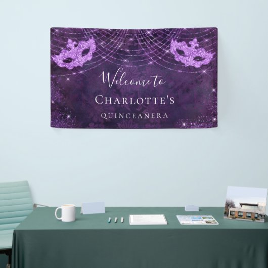 Masquerade paars glitterstof Quinceanera Spandoek (Beurs)