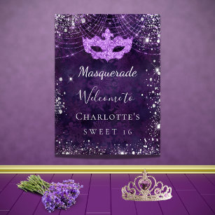 Masquerade paars zilverglitterstof Sweet 16 Poster
