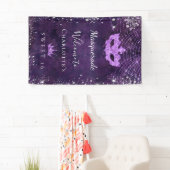 Masquerade paars zilverglitterstof Sweet 16 Spandoek (Insitu)