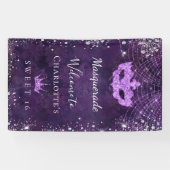 Masquerade paars zilverglitterstof Sweet 16 Spandoek (Horizontaal)