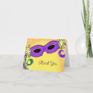 Masquerade Paarse gele masker grillige sterren Bedankkaart