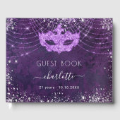 Masquerade paarse zilverglitter gastenboek (Voorkant)