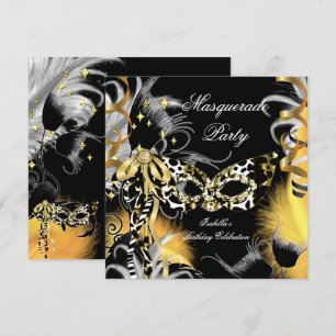 Masquerade Party Birthday Wild Mask Black Gold 3 Kaart