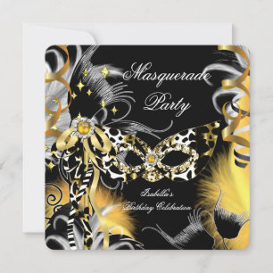Masquerade Party Birthday Wild Mask Black Gold A Kaart