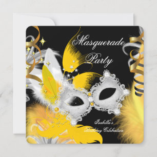 Masquerade Party Birthday Yellow Masker White Blac Kaart
