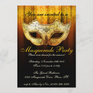 Masquerade Party Celebration Fancy Gold Invitation Kaart