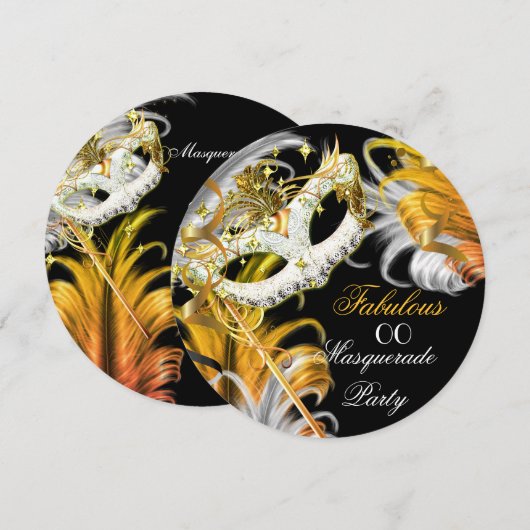 Masquerade Party Fabulous Birthday Gold Silver 2 Kaart (Voorkant / Achterkant)