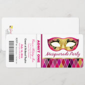 Masquerade Party geeft één kaartje toe | fuschia Kaart (Voorkant / Achterkant)