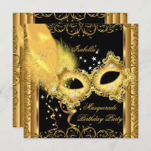 Masquerade Party Gold Black Yellow Masker Kaart