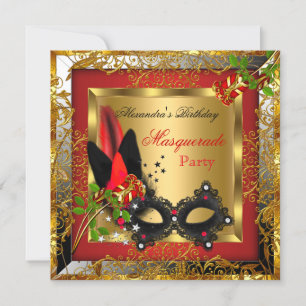 Masquerade Party Gold Red Black Mask Roos 2 Kaart