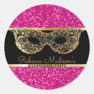 Masquerade Party Goud Roze Glitter Verjaardag Ronde Sticker