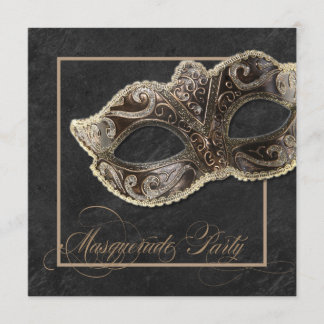 Masquerade Party Invitation - Bronze, goud en zwar Kaart
