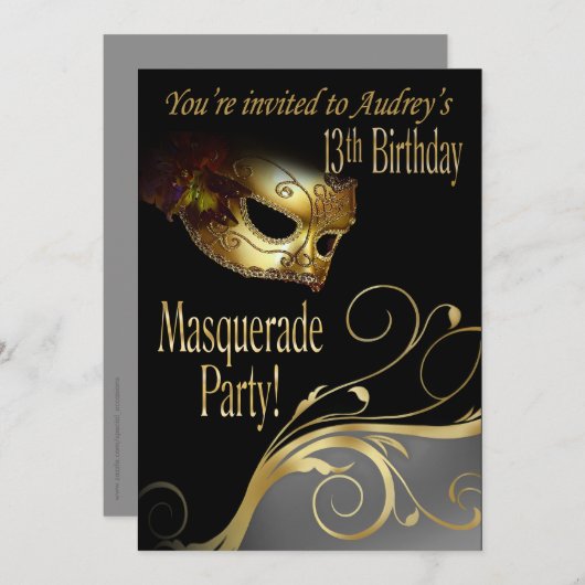 Masquerade Party Invitation for Audrey Kaart (Voorkant / Achterkant)