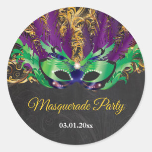 Masquerade Party Magical Night Green Paars Gold Ronde Sticker