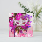 Masquerade Party Masker Black Paars Pink Mardi Gra Kaart (Staand voorkant)
