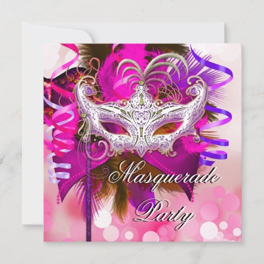 Masquerade Party Masker Black Paars Pink Mardi Gra Kaart (Voorkant)
