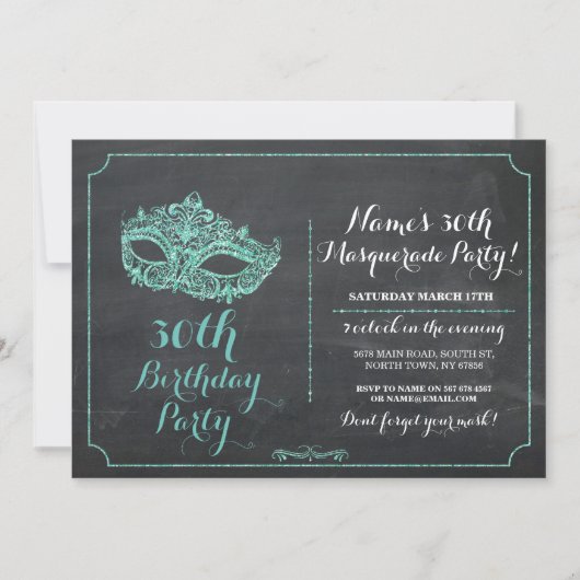 MASQUERADE Party Mint Mask Uitnodigen 30e 40e 50e Kaart (Voorkant)