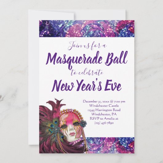 Masquerade Party - Nieuwjaarsfeest - Quinceanera Kaart (Achterkant)