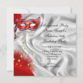 Masquerade Party of Birthday Red Silver Kaart (Achterkant)