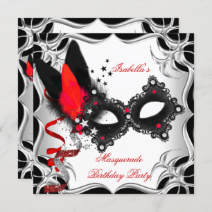 Masquerade Party Red Silver Black Masker Kaart