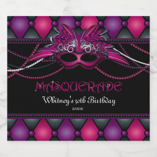 Masquerade Party, roze en Paars Bier Etiket (Enkel label)