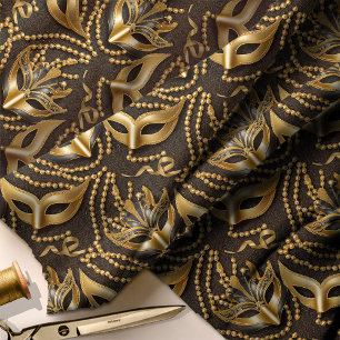 Masquerade Patroon Kralen Maskers Zwart Goud ID103 Stof