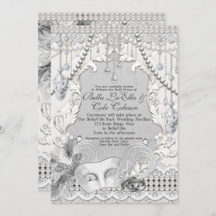 Masquerade Pearls Diamond Bling Wedding Kaart