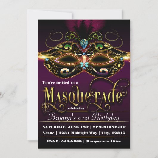 MASQUERADE Purple Colorful Mask Party Invitations (Devant)