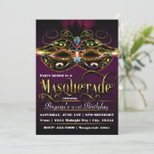 MASQUERADE Purple Colorful Mask Party Invitations (Debout devant)