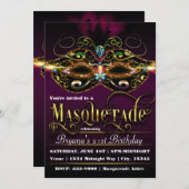MASQUERADE Purple Colorful Mask Party Invitations (Devant / Derrière)