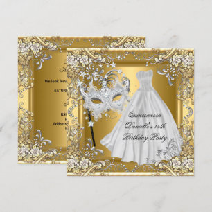 Masquerade Quinceanera 15e Verjaardag Masker Goud Kaart