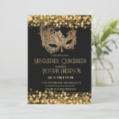 Masquerade Quinceanera Feest Verjaardag Goud Zwart Kaart (Staand voorkant)